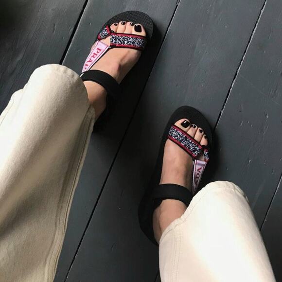 Prada Nomad Logo Print Platform Rubber Sole Sandals - Size 37 - Picture 2 of 8